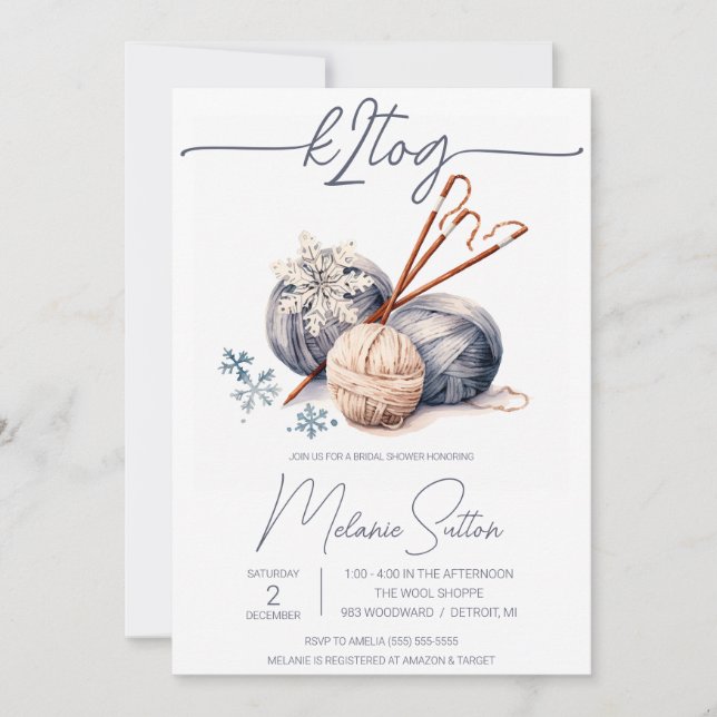 Convite k2tog, Cinza do inverno, Chá de panela de tricô (Frente)