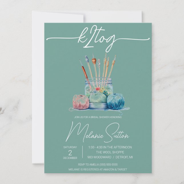 Convite k2tog, tricô, Chá de panela de jar (Frente)