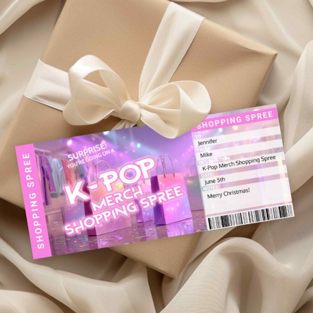 Convite K-Pop Merch Shopping Spree Reveal Ticket Card (K-Pop Merch Shopping Spree Printable Ticket )