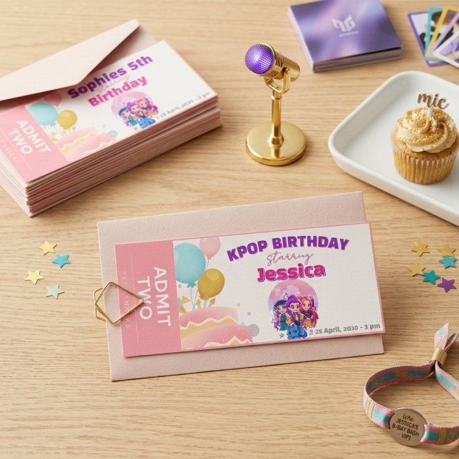 Convite K-Pop Theme Concert Ticket Birthday Invitation  (Criador carregado)