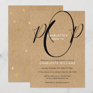 Convite Kaft Rustic Script Ready to Pop Chá de fraldas