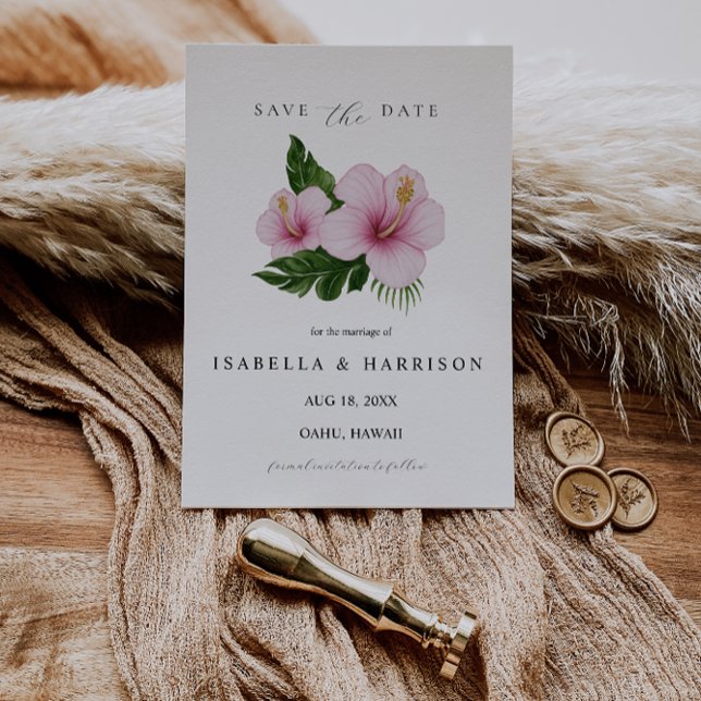 Convite KALANI | Modelo de Aviso de Data de Hibisco (Criador carregado)