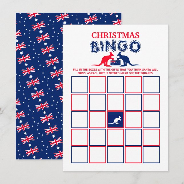 Convite Kangaroo Beer, Bandeira Australiana, Xmas Bingo Ca (Frente/Verso)