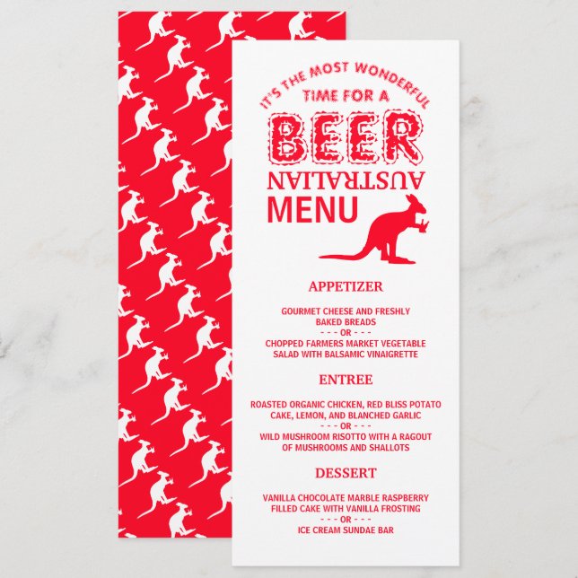 Convite Kangaroo Beer, Menu de Natal Australiano (Frente/Verso)