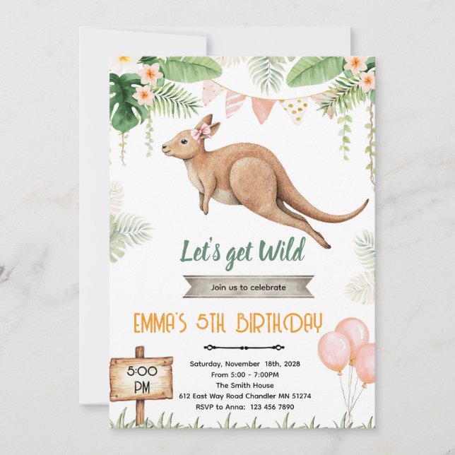 Convite Kangaroo girl birthday invitation (Frente)