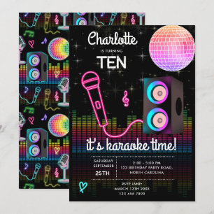 Convite Karaokê Neon Brilho Canto Disco Festa Aniversário