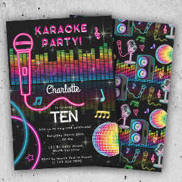 Convite Karaoke Neon Glow Birthday Singing Music Party