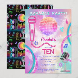 Convite Karaoke Neon Glow Tie Dye Birthday Party