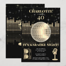 Convite Karaoke Night Black Gold 40th Disco Birthday Party