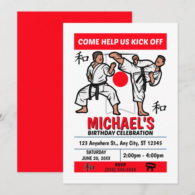 Convite Karate Birthday Party Invitation (Boys) (Frente/Verso)