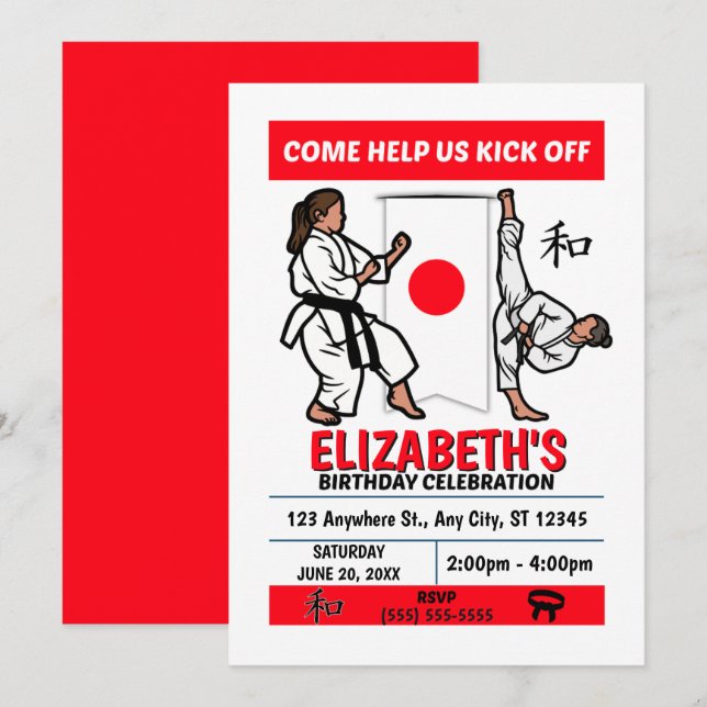 Convite Karate Birthday Party Invitation (Girls) (Frente/Verso)