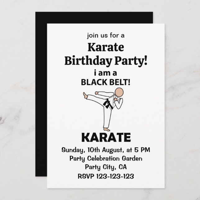 Convite Karate Eu sou uma Festa de aniversário de Karate d (Frente/Verso)