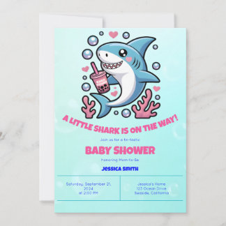 Convite Kawaii Boba Sharp Rosa e Chá de fraldas Azul