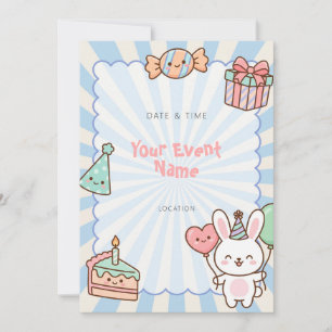 Convite Kawaii Bunny Aniversário Estrela Azul Explosão