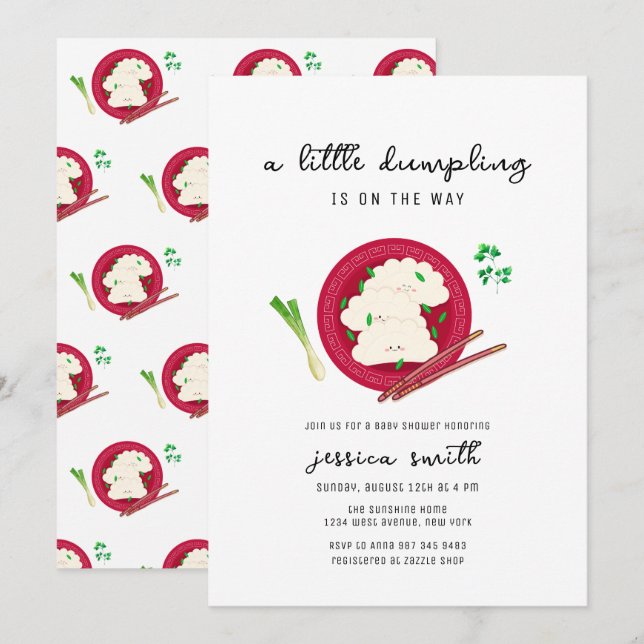 Convite Kawaii Chinses Dumpling Veggie Baby Shower  (Frente/Verso)