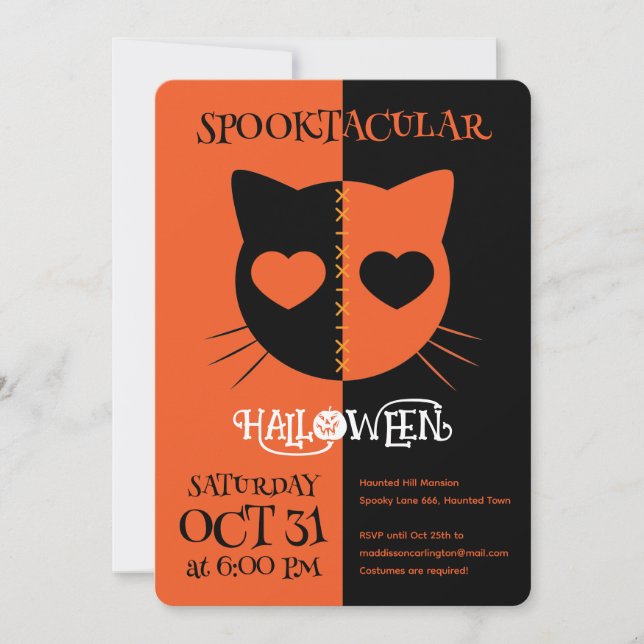 Convite Kawaii Creepy Cute Cat Spooktacular Halloween (Frente)