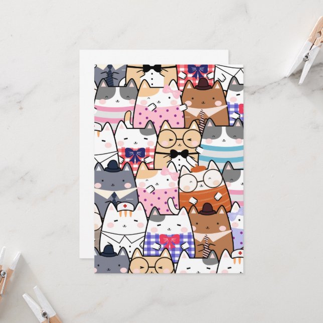 Convite Kawaii Cute Cats (Frente/Verso In Situ)