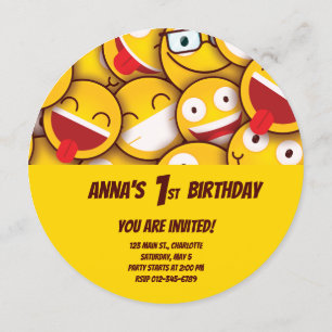 Convite Kawaii Cute Emoji Emoticon Birthday