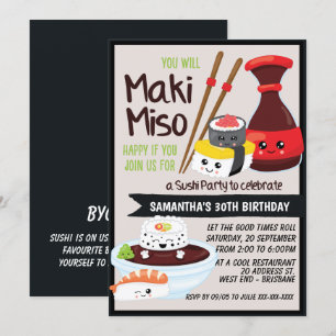 Convite Kawaii da Festa de Sushi