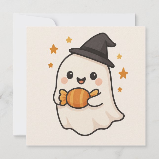 Convite Kawaii Ghost com o Halloween Candy (Frente)