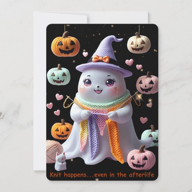 Convite *Kawaii Ghost Knitting Halloween Invitation Sticke (Frente)
