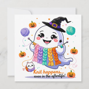 Convite Kawaii Ghost Knitting Halloween Vinheta