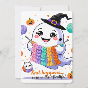 Convite Kawaii Ghost Knitting Halloween Vinheta
