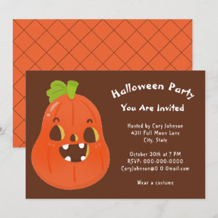 Convite Kawaii Halloween Jack o'Lantern Brown White Party