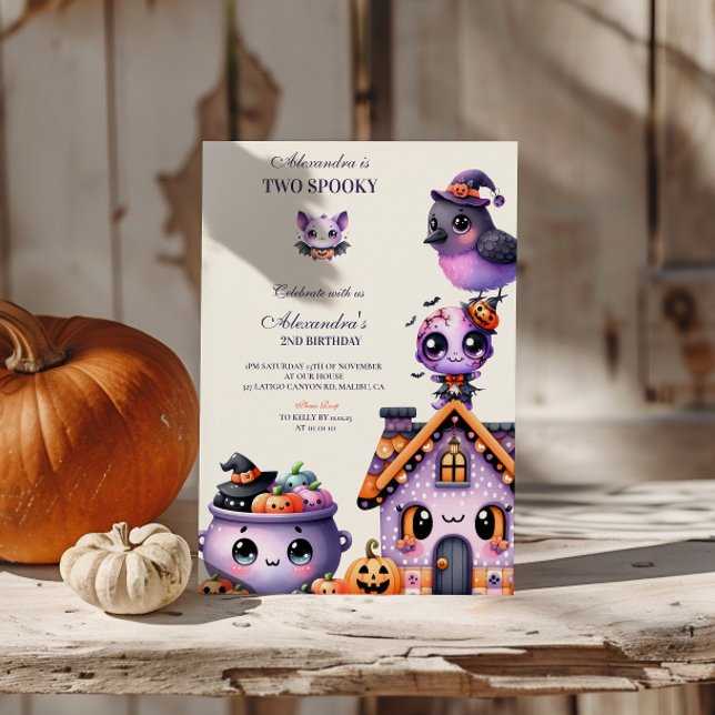 Convite Kawaii Halloween segundo aniversário Spooky Cute P (Criador carregado)