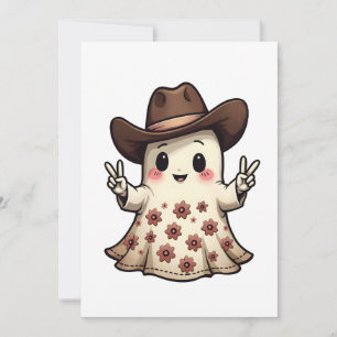 Convite Kawaii Japonês Pastel Fantasma Cowboy Halloween