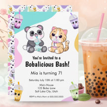 Kawaii Panda & Tiger Bubble Tea Aniversário de cri
