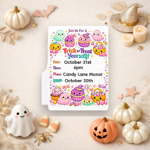Convite Kawaii Pastel Chibi Fantasma Halloween