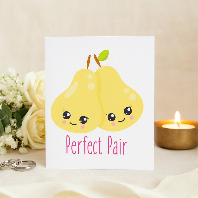 Convite Kawaii Pear Casal Perfeito Par Funny Pun (Criador carregado)