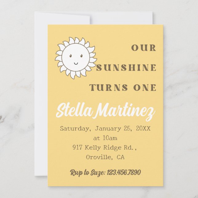 Convite Kawaii, primeiro aniversario da nossa garota sunsh (Frente)