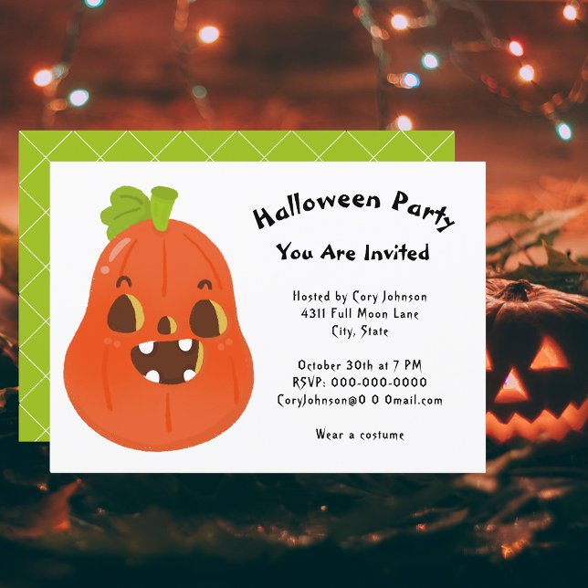Convite Kawaii Pumpkin Halloween Jack o'Lanterna Festa WH (Kawaii Pumpkin Halloween Jack o' Lantern WH Party Invitation)