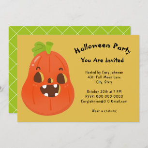 Convite Kawaii Pumpkin Halloween Jack o'Lanterna Partido I