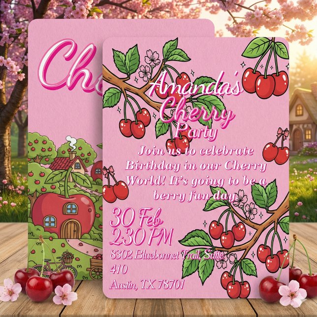 Convite Kawaii Red Cherry Vibes Cute Girly Aesthetic (Criador carregado)