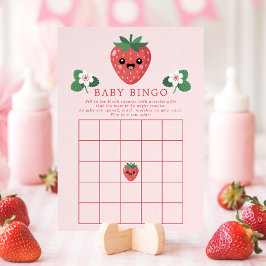 Convite Kawaii Strawberry Baby Shower Bingo Game Card