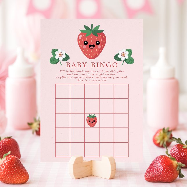 Convite Kawaii Strawberry Baby Shower Bingo Game Card (Criador carregado)