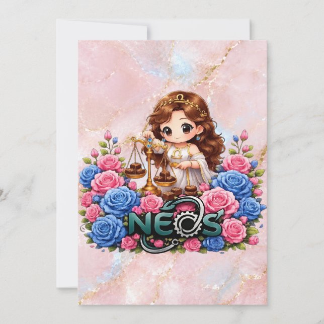 Convite Kawaii Zodíaco Neos Libra (Frente)