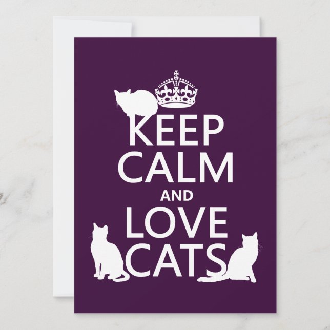 Convite Keep Calm and Love Cats (em qualquer cor) (Frente)