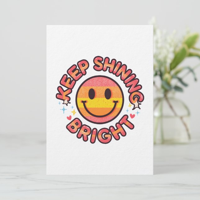 Convite Keep Shining Bright Sticker – Retro 90s Smiley  (Em pé/Frente)