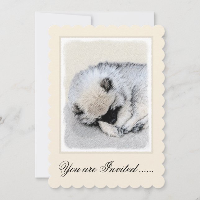 Convite Keeshond Dormindo Puppy Pintura Original (Frente)