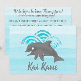 Convite Keiki Watercolor Dolphin Wave