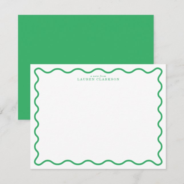 Convite Kelly Green Modern Wavy Border Note Card (Frente/Verso)
