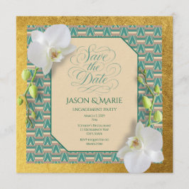 Convite Kente Save the Date Invitation Teal & Gold