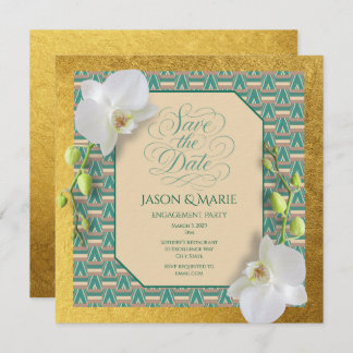 Convite Kente Save the Date Invitation Teal & Gold