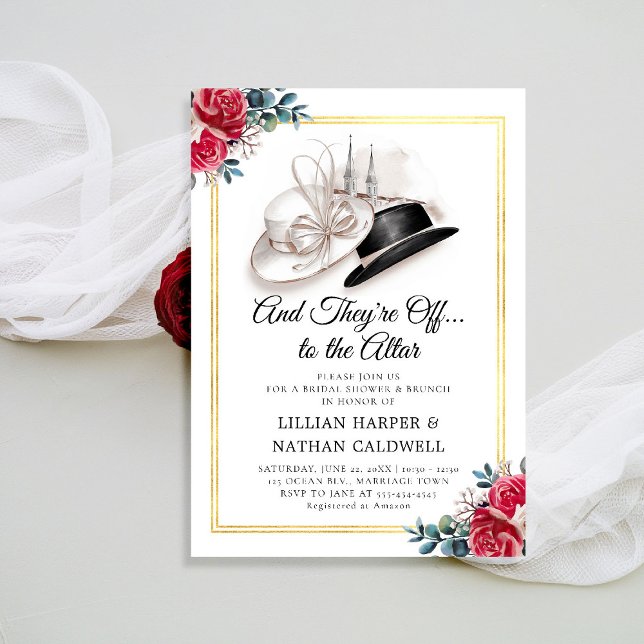 Convite Kentucky Derby Hats Chá de panela Double Frame (kentucky derby bridal shower invitation wedding red roses churchill spires horse racing double frame)