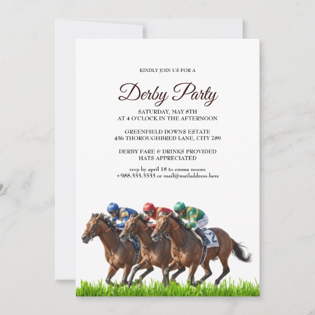 Convite Kentucky Derby Party Invitation Elegant Horse Race (Frente)