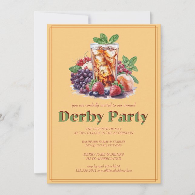 Convite Kentucky Derby Party Invitation Mint Julep Drink H (Frente)